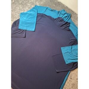 2 Pc Lot Slinky Brand Mock Neck Tunic Blouses Womens 3X Teal Navy Flowy